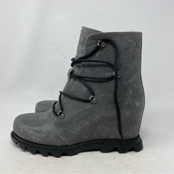 NEW Sorel Women’s Joan of Arctic III Gray Leather Hidden Wedge Boots Size 10 - Picture 1 of 8